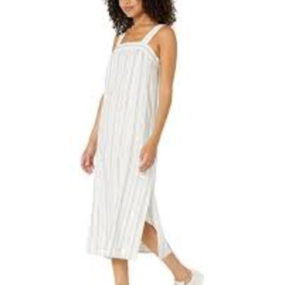 NWT Madewell Linen-Cotton Princess-Seamed Midi Dress in Stripe Medium - Picture 1 of 7
